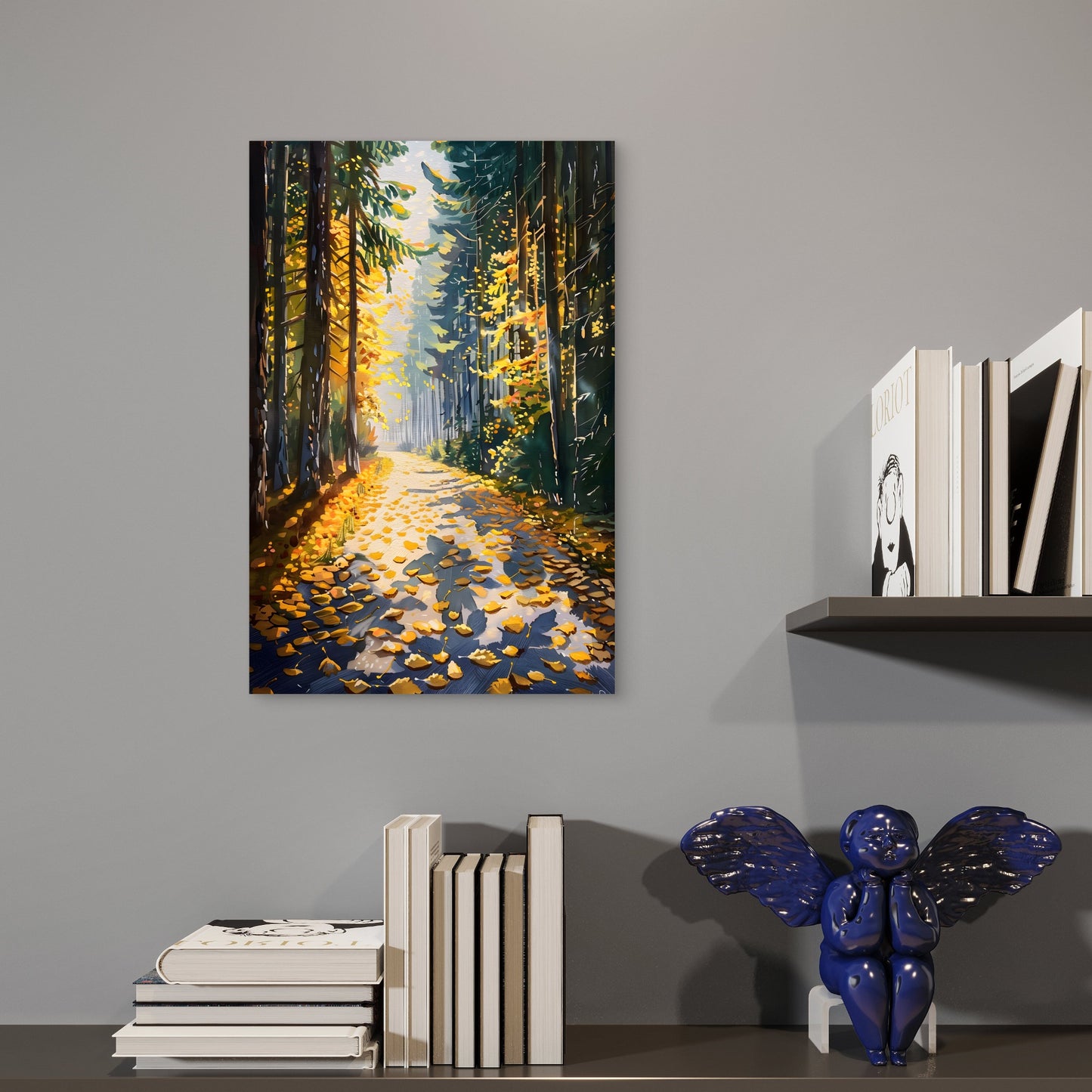 Golden Autumn Forest Woods Path 40x60cm Metal Print Ready to Hang