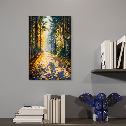 Golden Autumn Forest Woods Path 40x60cm Metal Print Ready to Hang