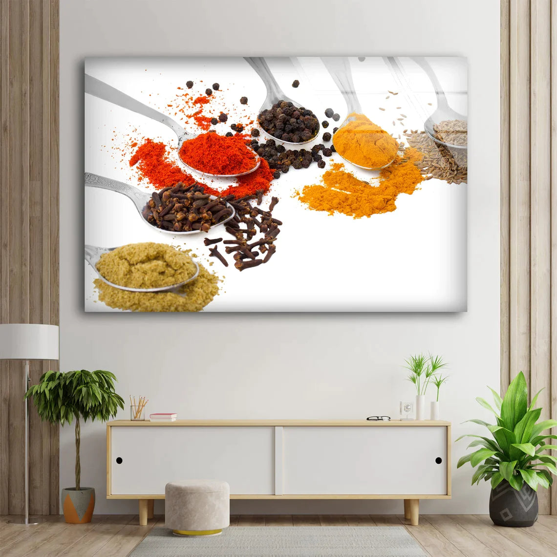 Spices on White Spoons UV Direct Aluminum Print Australian Made Quality