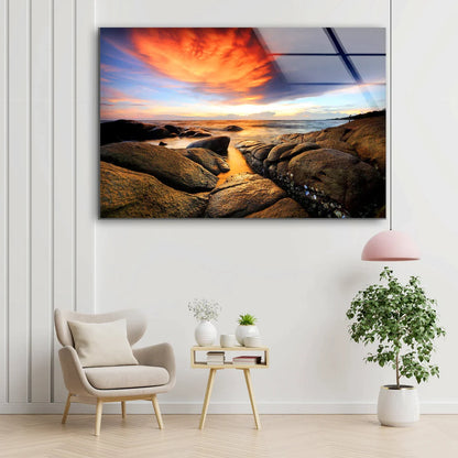 Rocks & Sea Sunset UV Direct Aluminum Print Australian Made Quality