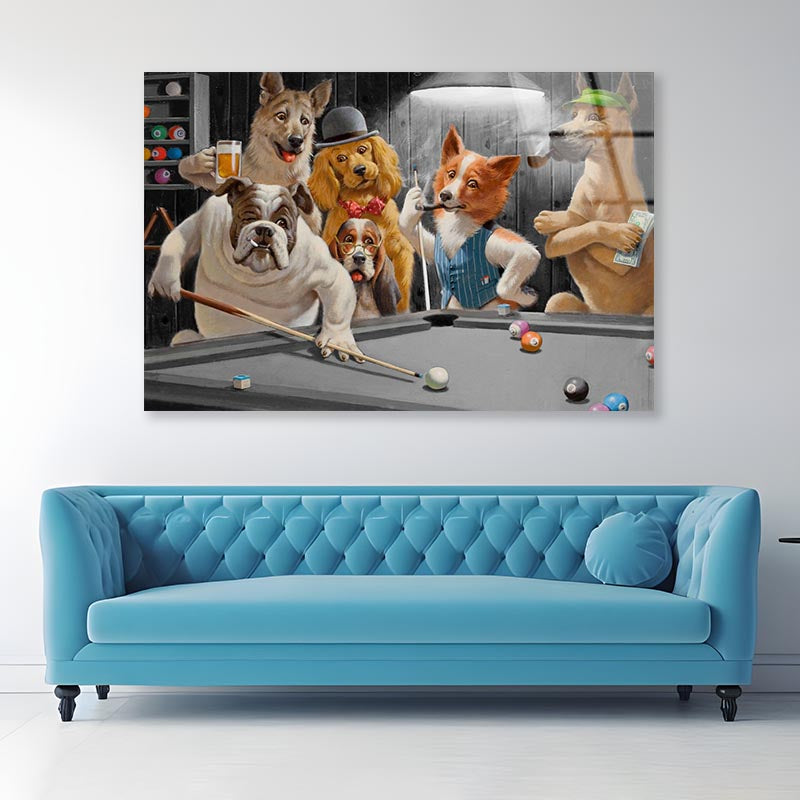 Dogs Playing Pool Acrylic Glass Print Tempered Glass Wall Art 100% Made in Australia Ready to Hang