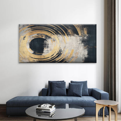 Gold Zen Circle Texture Wall Art Canvas Office Home Room Framed 120x60cm - Bella Home Decor
