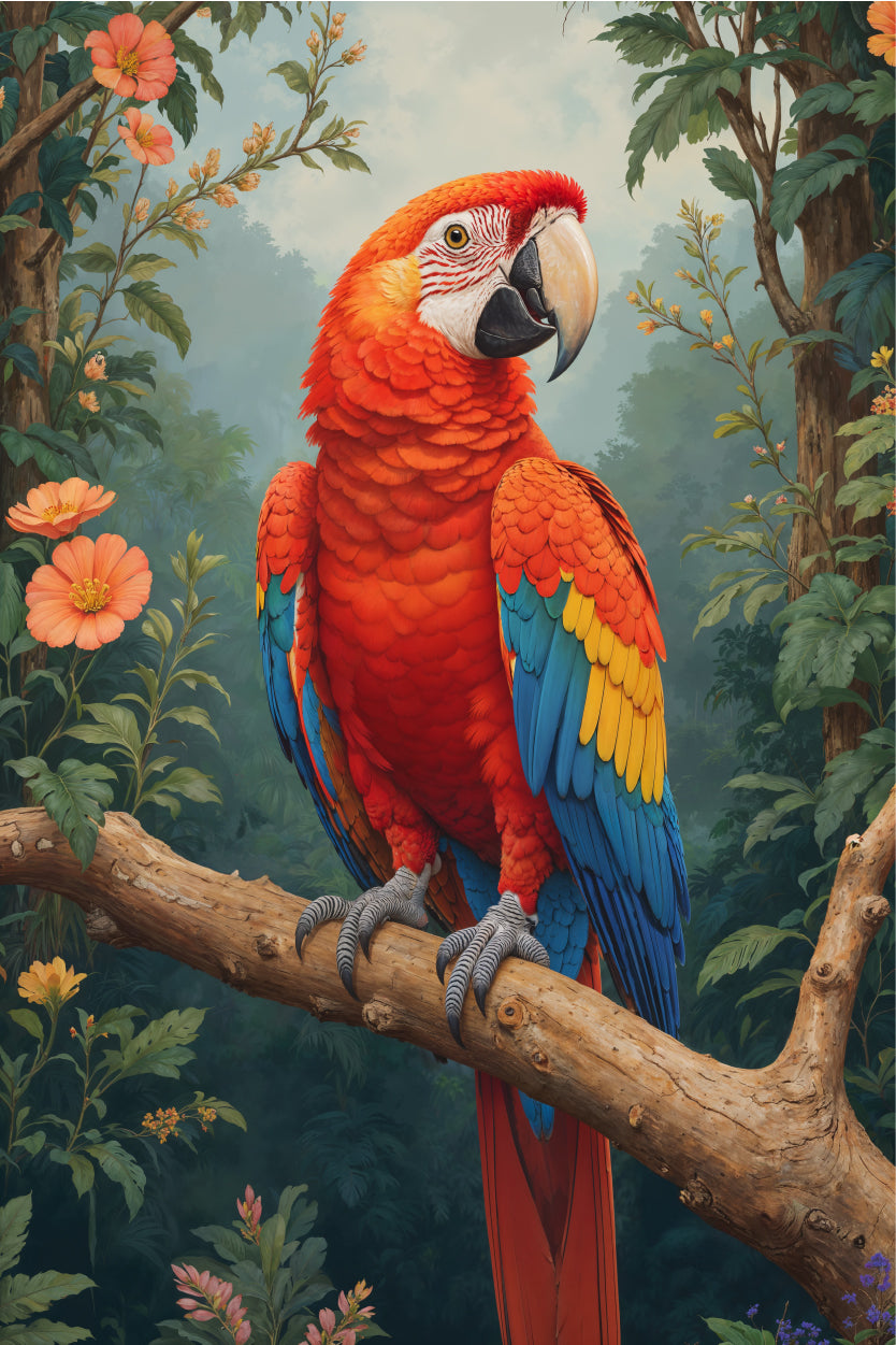 Vibrant Macaw Bird on Branch 40x60cm Metal Print Ready to Hang