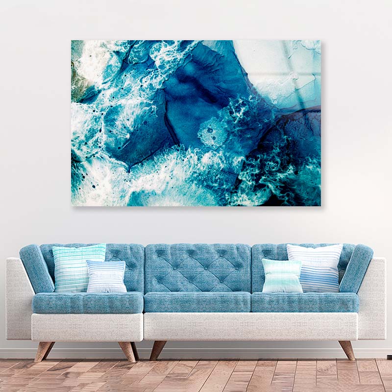 Blue Ink Water Acrylic Glass Print Tempered Glass Wall Art 100% Made in Australia Ready to Hang