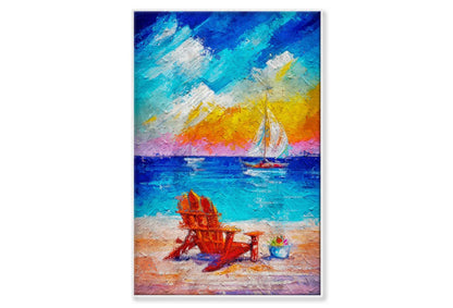 Summer Vacations. Beach Chair or Chaise Lounge and Umbrella Wall Art Limited Edition High Quality Print