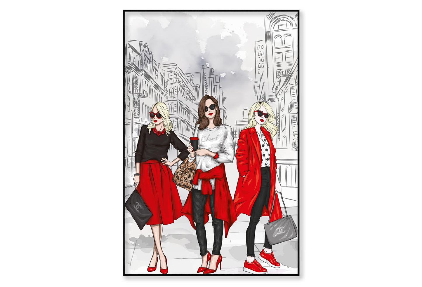 Stylish Women with Fashion Store Wall Art Limited Edition High Quality Print Canvas Box Framed Black