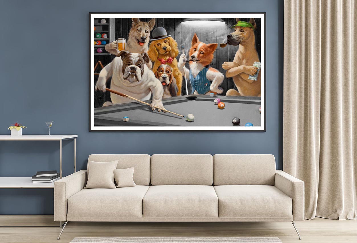 Dogs Playing Pool Decor Premium Quality Poster Print Choose Your Sizes