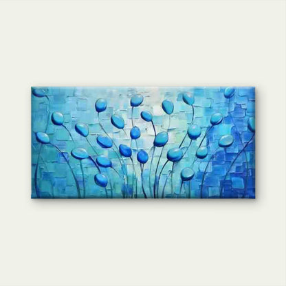 Blue Abstract Floral Artwork Wall Art Canvas Office Home Room Framed 120x60cm