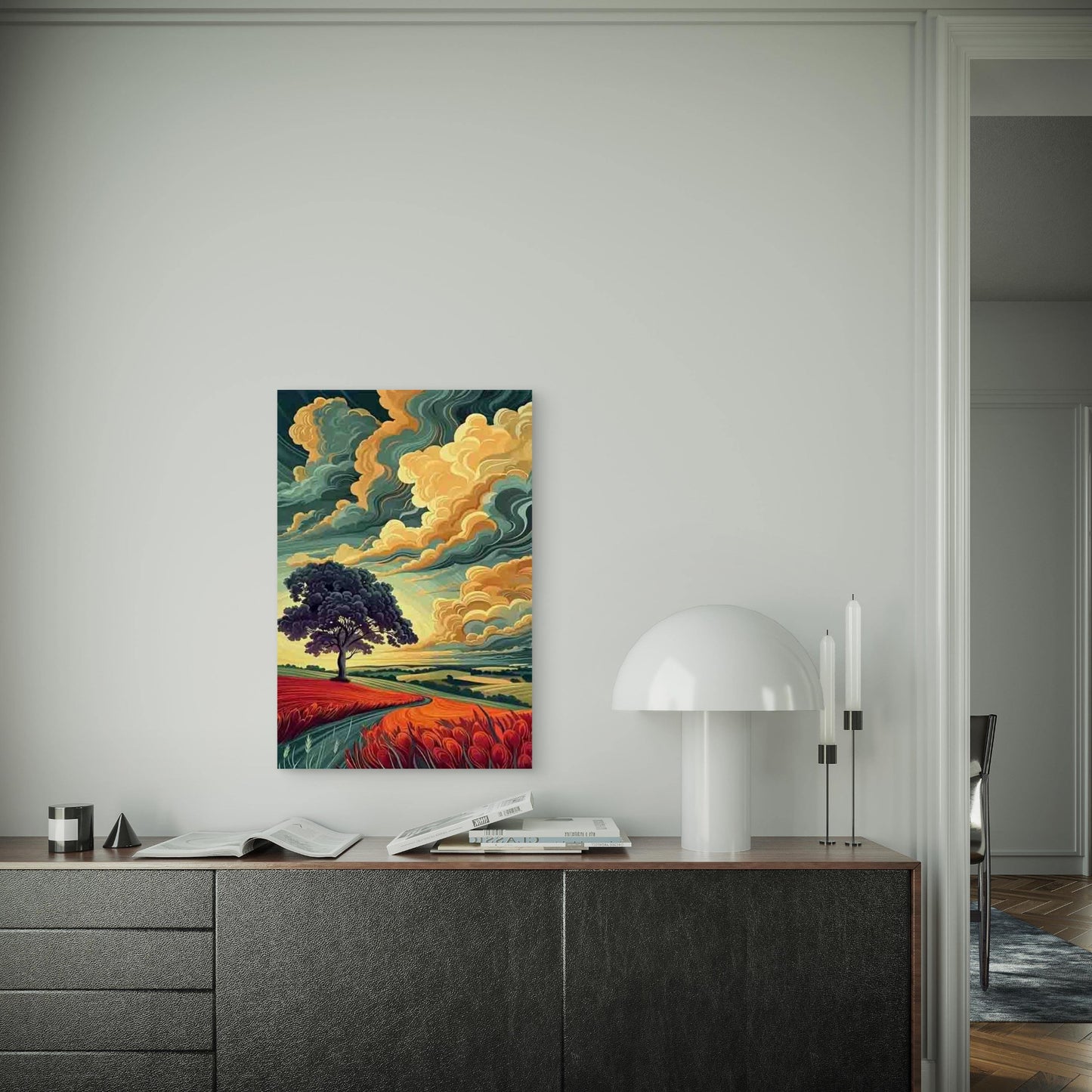 Swirling Clouds Tree Scenery 60x90cm Metal Print Ready to Hang