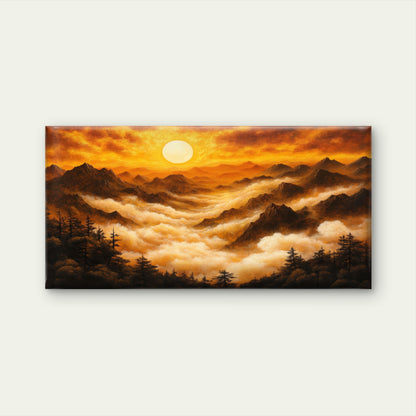 Golden Mountain Cloudscape Sun Wall Art Canvas Office Home Room Framed 120x60cm