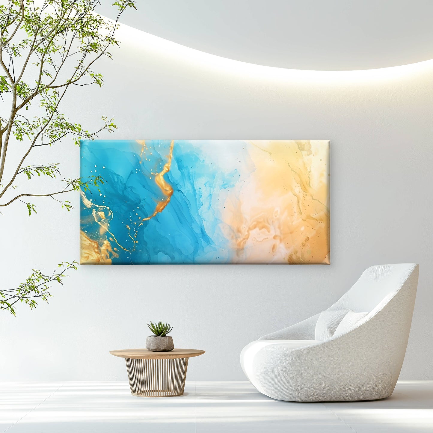 Golden Shore Cerulean Tide Wall Art Canvas Office Home Room Framed 120x60cm