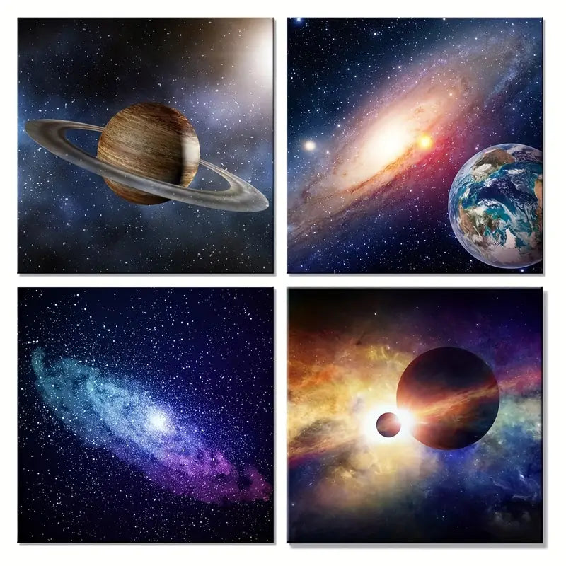 4pcs Space and Astronomy Wall Art Canvas Framed