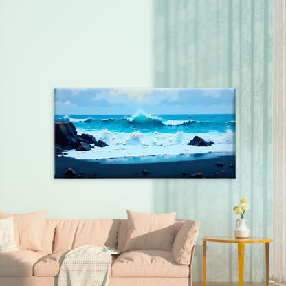 Crashing Azure Ocean Waves Wall Art Canvas Office Home Room Framed 120x60cm - Bella Home Decor