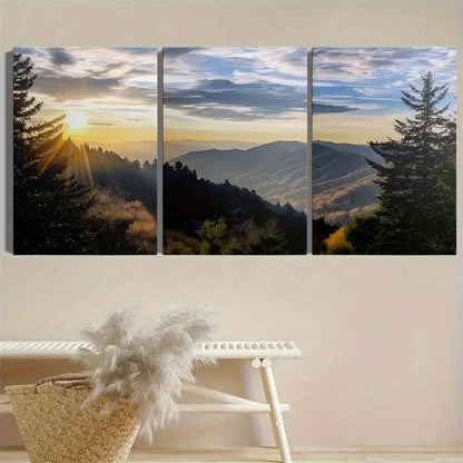 3pcs Mountain And Forest Sunset Scenery Metal Print Ready to Hang Art