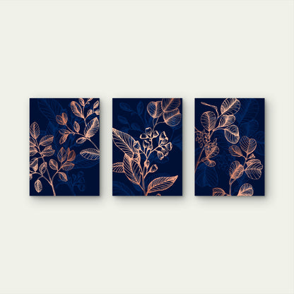 3pcs Native Eucalyptus Leaves Navy Rose Gold  Wall Art Set Canvas Framed 40x60cm - High Quality Print 100% Australian Made Wall Canvas Ready to Hang