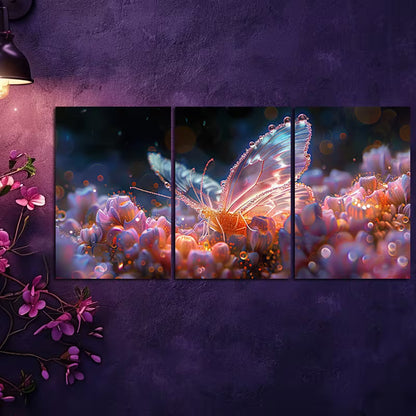 3pcs Luxurious Crystal Butterfly Wall Art Set Canvas Framed 40x60cm - High Quality Print 100% Australian Made Wall Canvas Ready to Hang