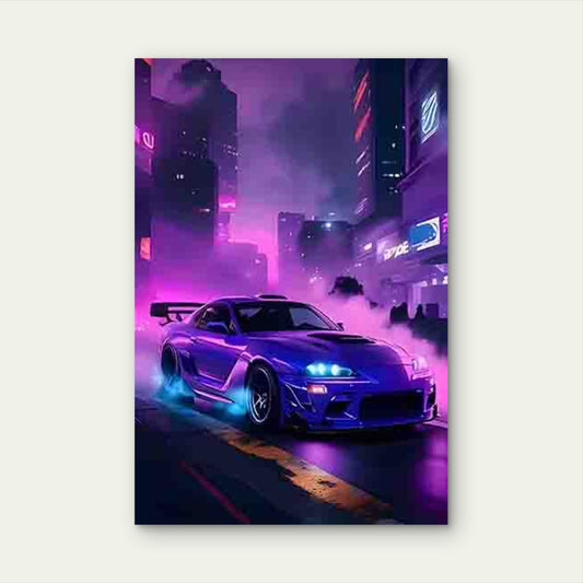 Neon Cyber Style Sports in Urban Nightscape 60x90cm Metal Print Ready to Hang
