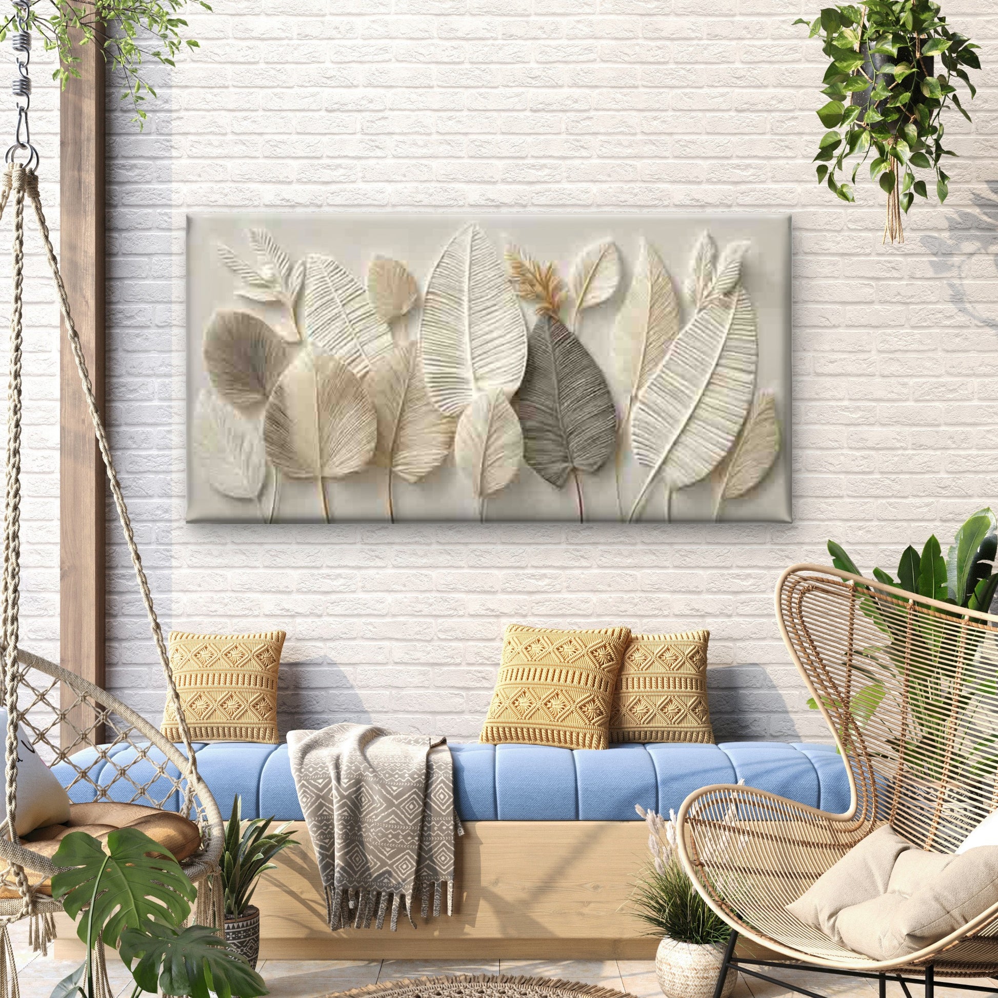 Abstract with Textured Leaves Wall Art Canvas Office Home Room Framed 120x60cm - Bella Home Decor