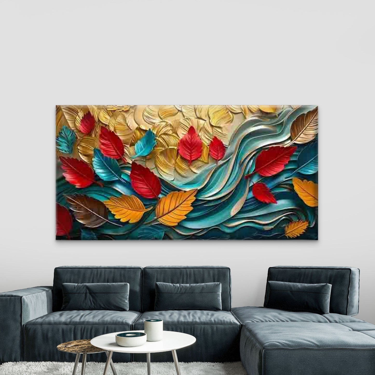 Vibrant Abstract Autumn Leaves Wall Art Canvas Office Home Room Framed 120x60cm