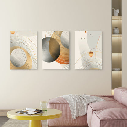 3pcs Cream Gold Gray Abstract Line Painting  Wall Art Set Canvas Framed 60x90cm - High Quality Print 100% Australian Made Wall Canvas Ready to Hang