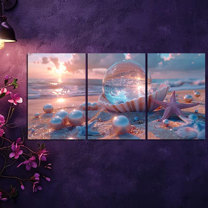 3pcs Opalescent Crystal Ball & Seashell Design Wall Art Set Canvas Framed 40x60cm - High Quality Print 100% Australian Made Wall Canvas Ready to Hang