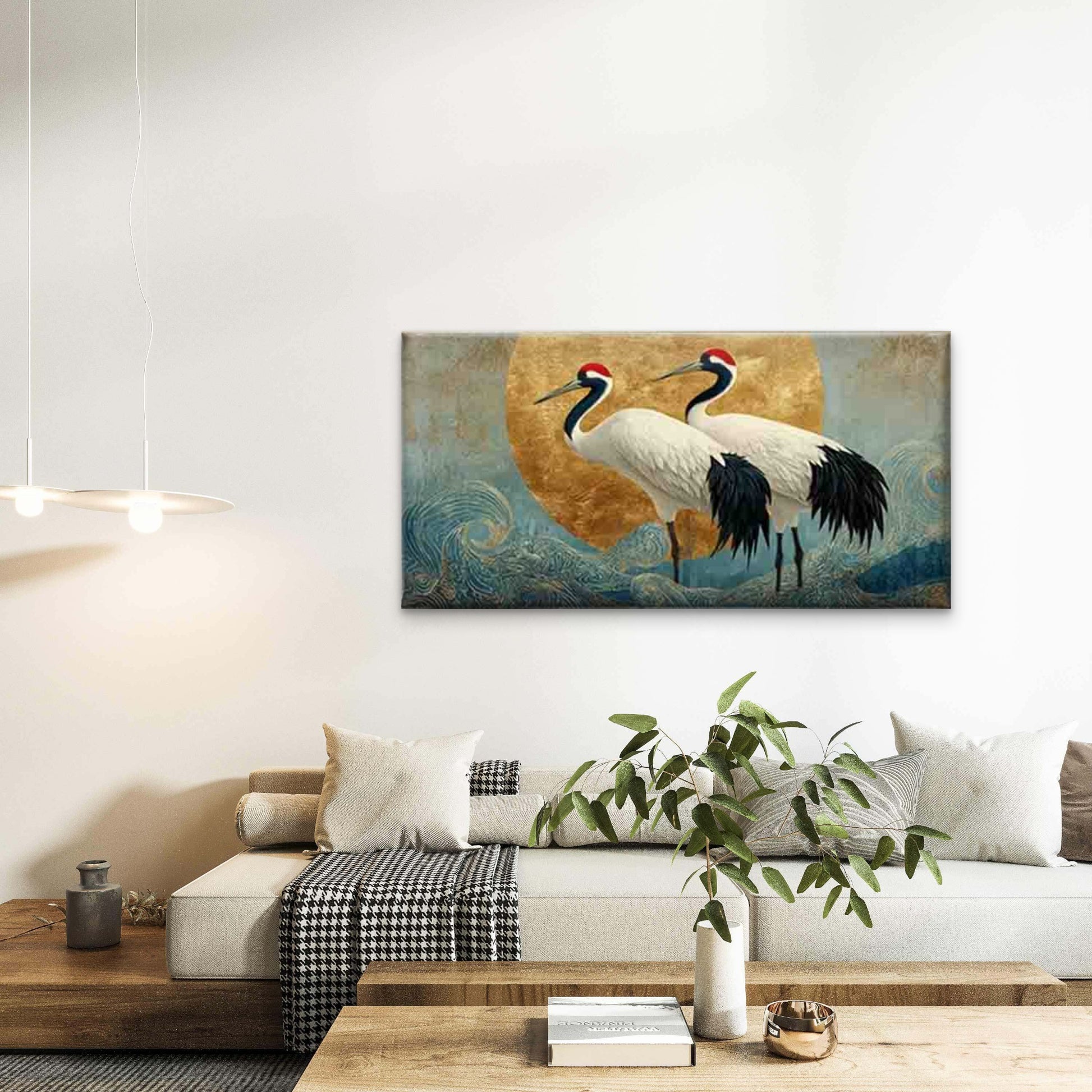 Crane & Wave Wall Art Canvas Office Home Room Framed 120x60cm - Bella Home Decor