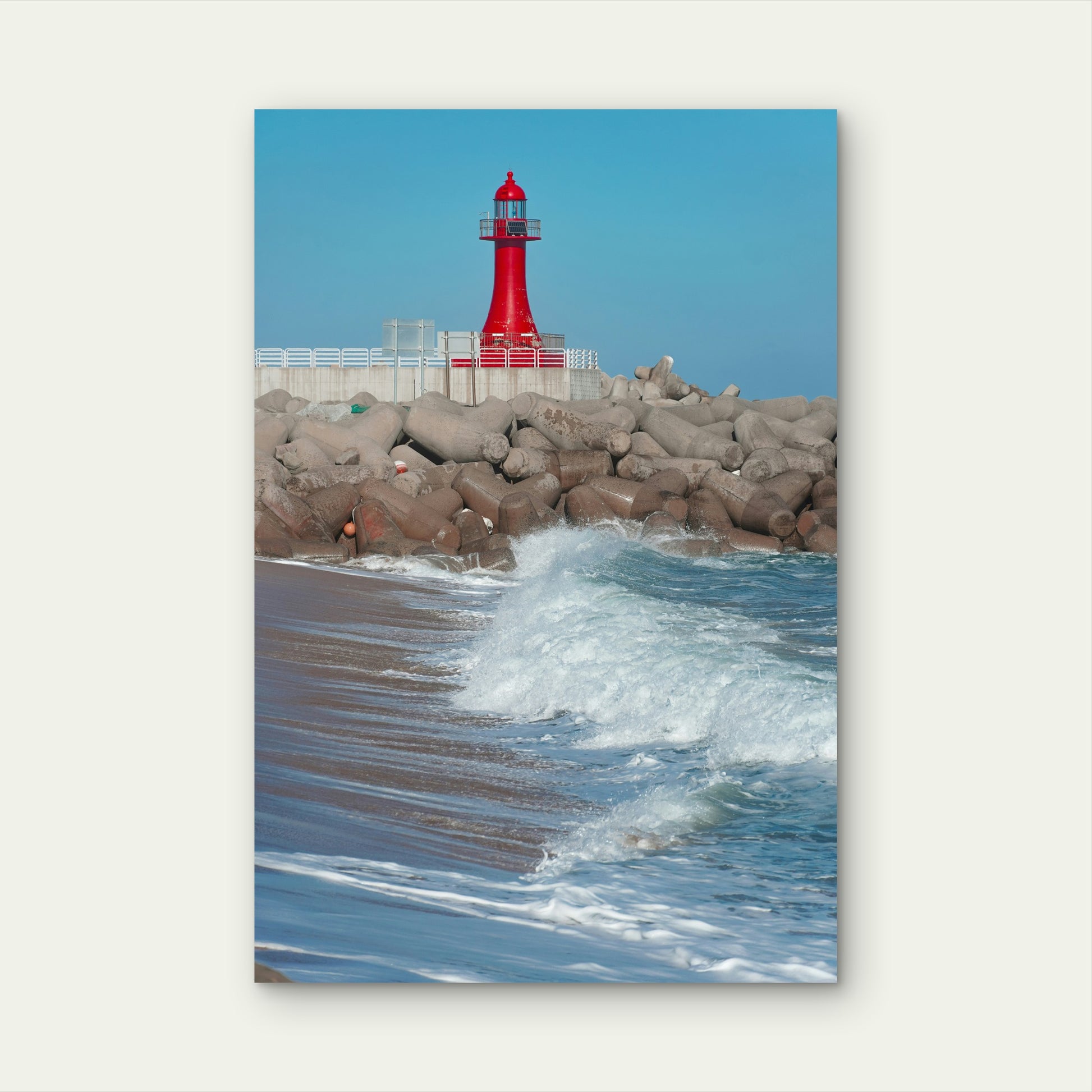 Red Lighthouse Located On A Breakwater In South Korea 60x90cm Metal Print Ready to Hang
