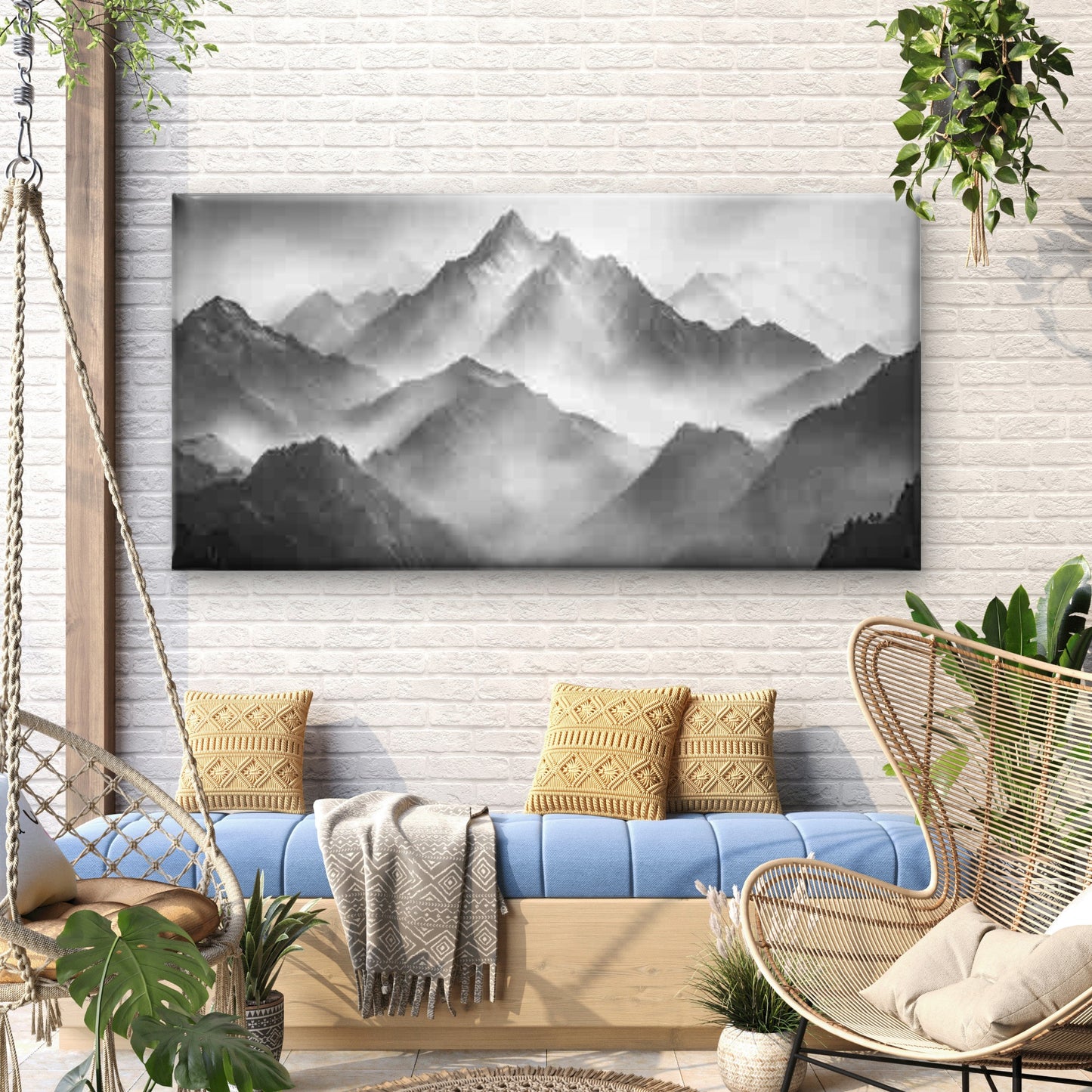 Black & White Snowy Mountain Wall Art Canvas Office Home Room Framed 120x60cm