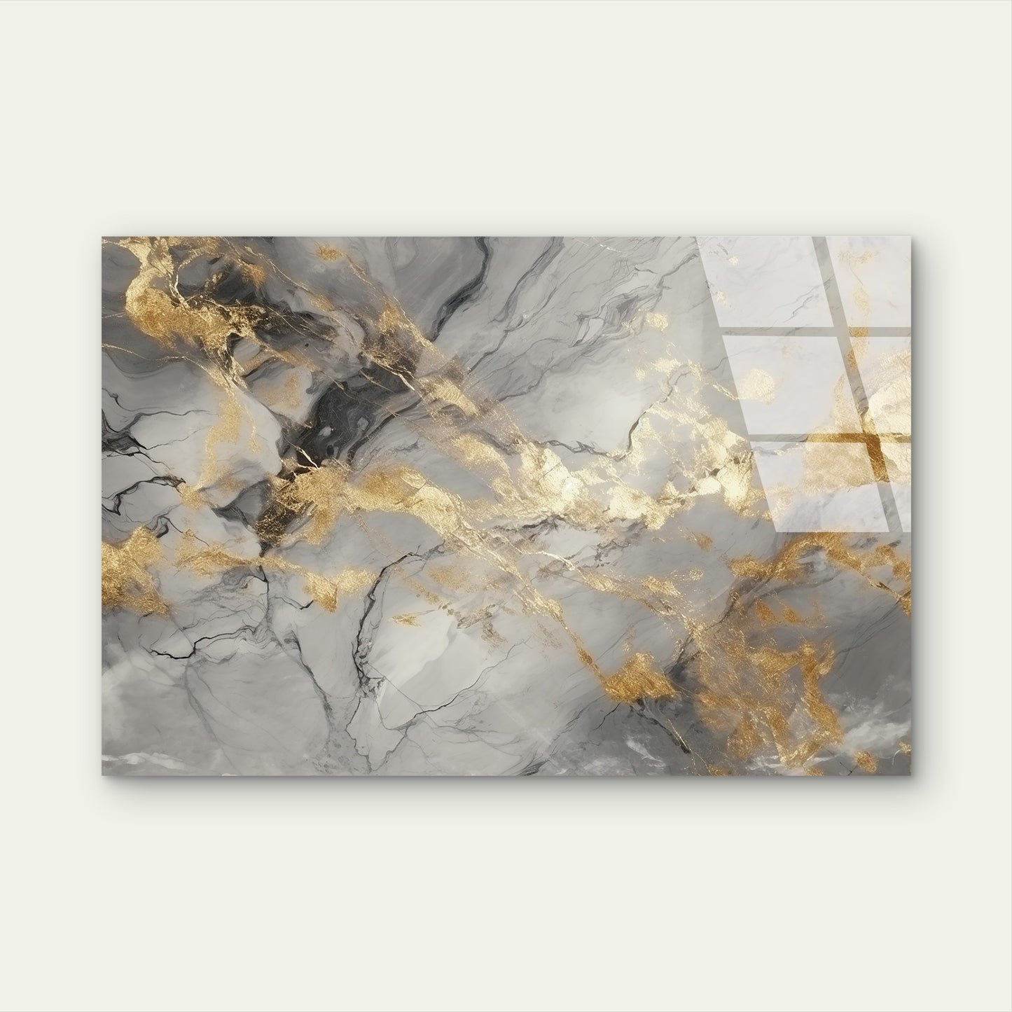 Grey White Gold Marble Fluid Ink Acrylic Glass Printing Wall Art Australian Made Quality