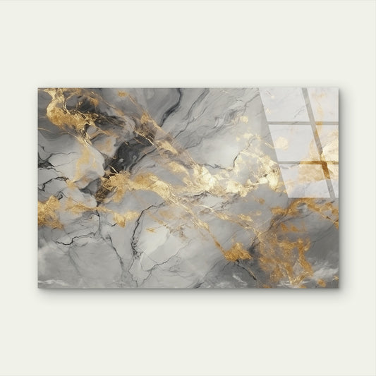 Grey White Gold Marble Fluid Ink Acrylic Glass Printing Wall Art Australian Made Quality