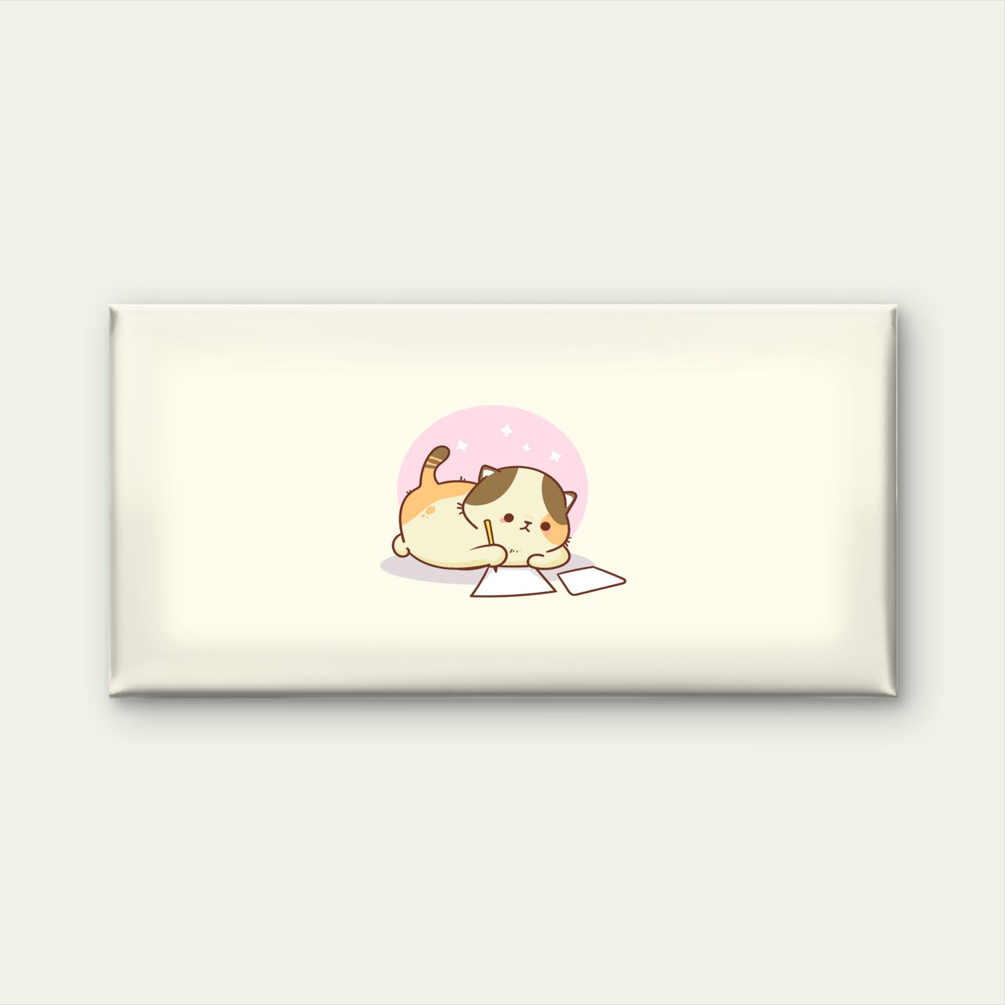 Writing Calico Cat Pastel Cream Wall Art Canvas Office Home Room Framed 120x60cm