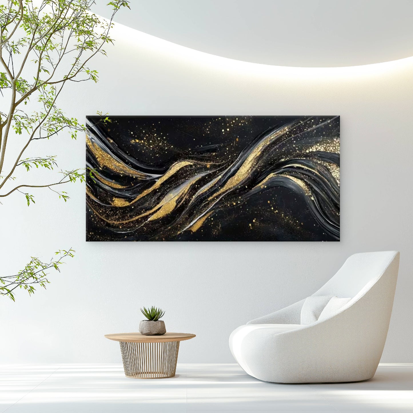 Black & Golden Modern Wall Art Canvas Office Home Room Framed 120x60cm