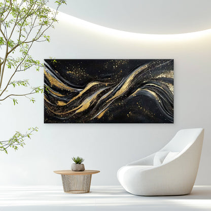 Black & Golden Modern Wall Art Canvas Office Home Room Framed 120x60cm