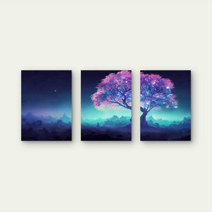 3pcs The Cosmic Cherry Blossom Metal Print Ready to Hang Art