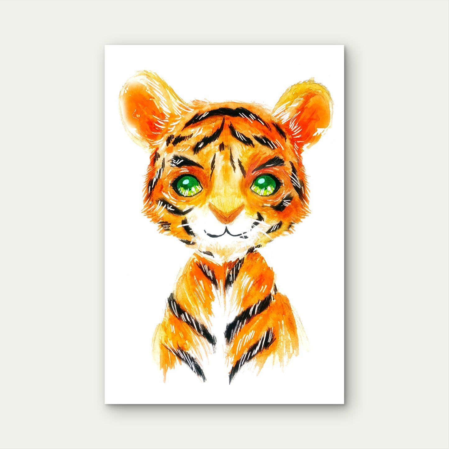Watercolor Painting of a Baby Tiger Cub 60x90cm Metal Print Ready to Hang