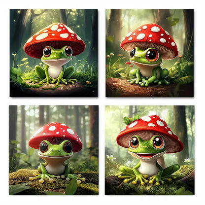 4pcs Frog Mushroom Elegant Modern Wall Art Canvas Framed