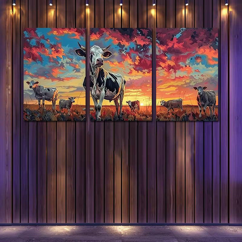 3pcs Sunset Pasture Farm Animals Wall Art Set Canvas Framed 60x90cm - High Quality Print 100% Australian Made Wall Canvas Ready to Hang