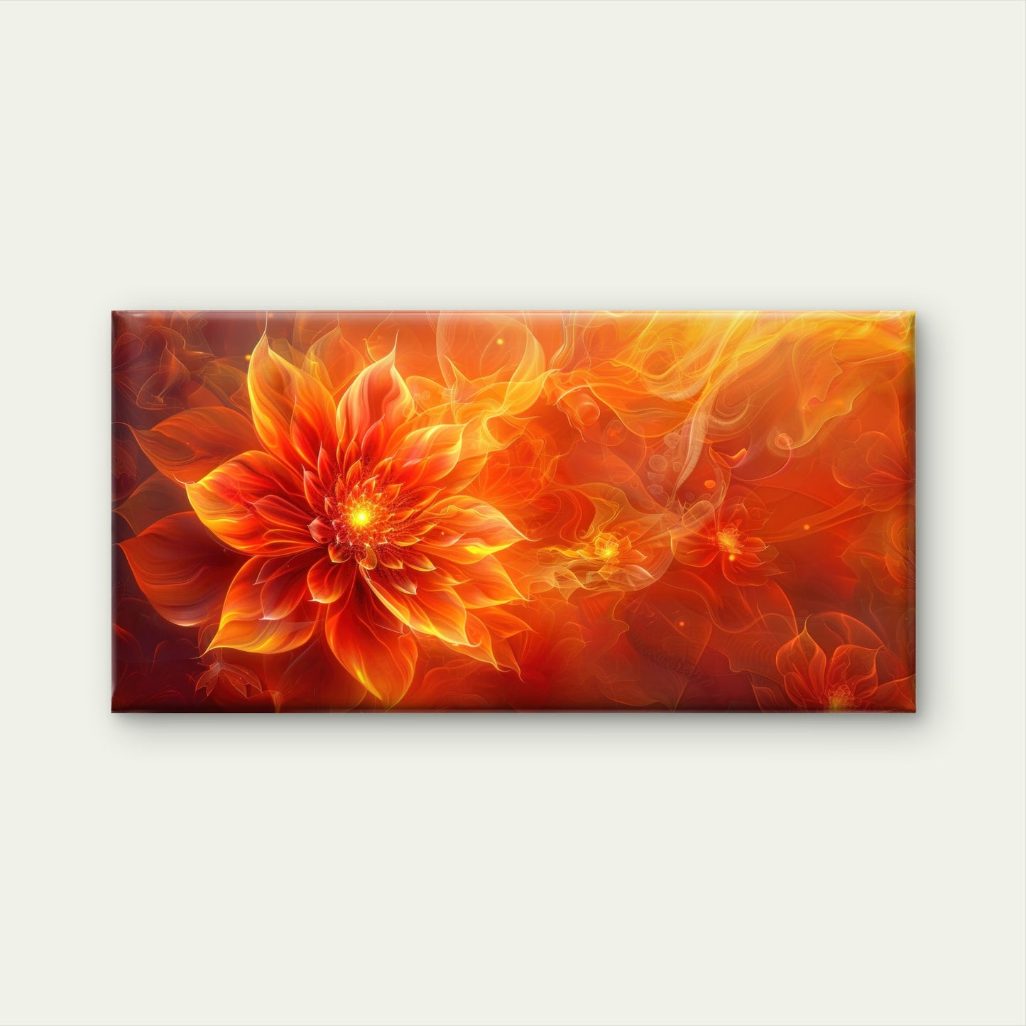 Vibrant Orange Fire Floral Wall Art Canvas Office Home Room Framed 120x60cm