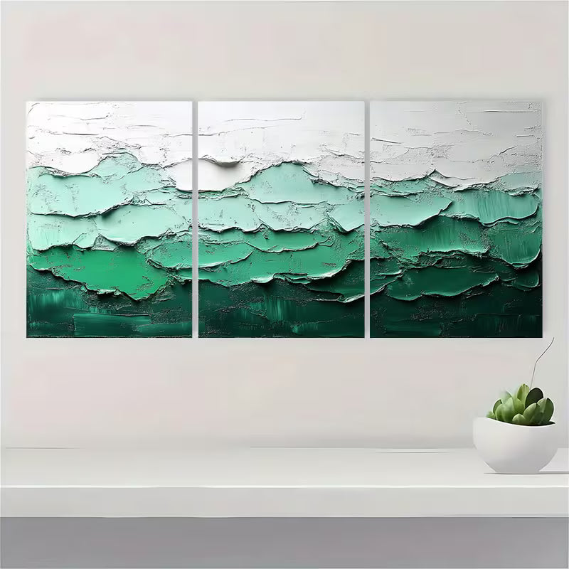 3pcs White & Green Textured Acrylic TA  Wall Art Set Canvas Unframed - High Quality Print 100% Australian Made Wall Canvas