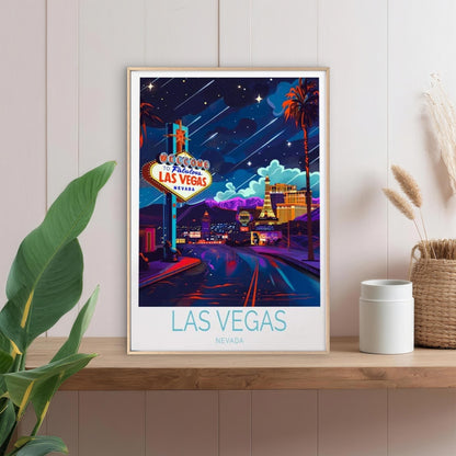 Las Vegas City in Nevada, Night Lights Travel Poster Print Wall Art - Bella Home Decor