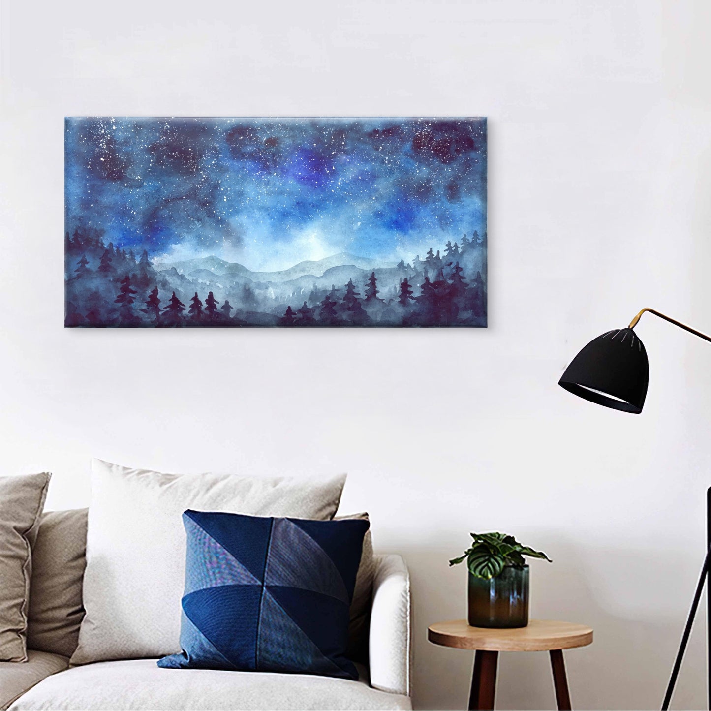 Starry Night Sky Pine Forest Wall Art Canvas Office Home Framed 120x60cm