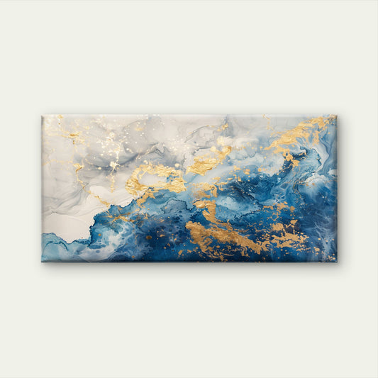 Gold Memories On Faded Blue Wall Art Canvas Office Home Room Framed 120x60cm