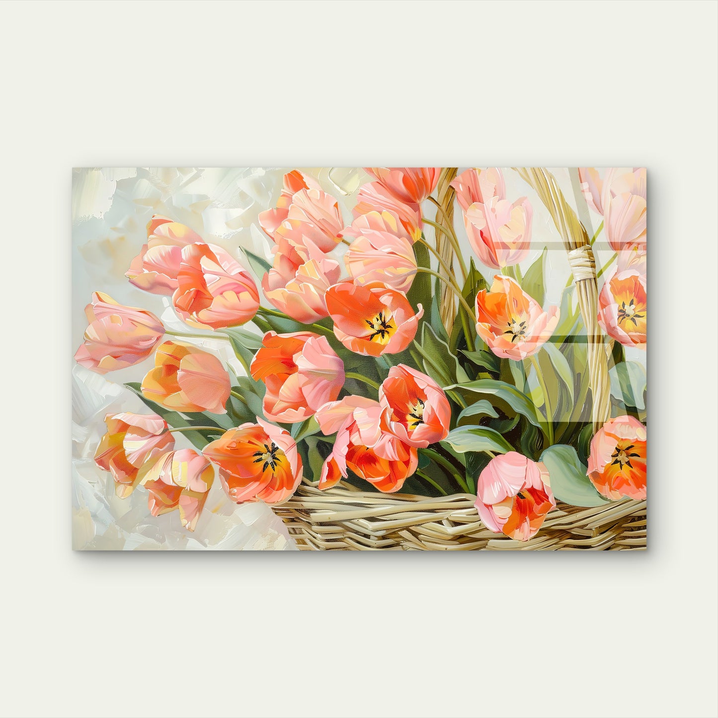 Peach Pink Tulip Basket Flower Bouquet Acrylic Glass Printing Wall Art Australian Made Quality