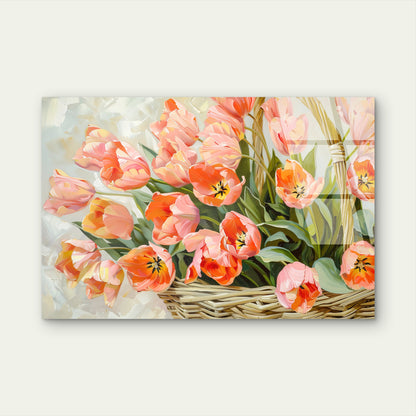 Peach Pink Tulip Basket Flower Bouquet Acrylic Glass Printing Wall Art Australian Made Quality