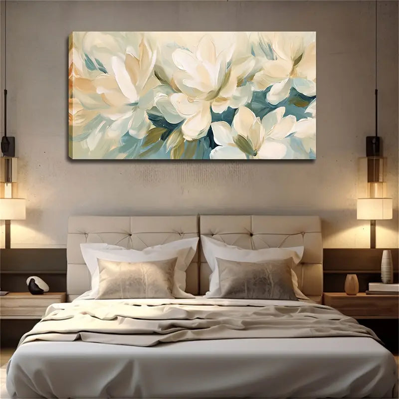 Abstract Floral White Minimalist Wall Art Canvas Office Home Room Framed 120x60cm - Bella Home Decor