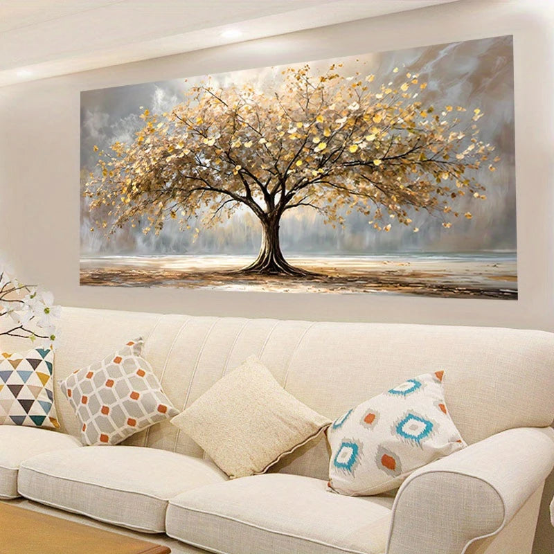 Golden & Beige Leaves Wall Art wall canvas office home room framed 120x60cm - Bella Home Decor