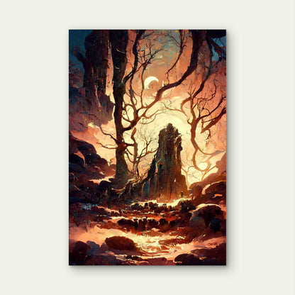 Forest in The Night Background Metal Print Ready to Hang