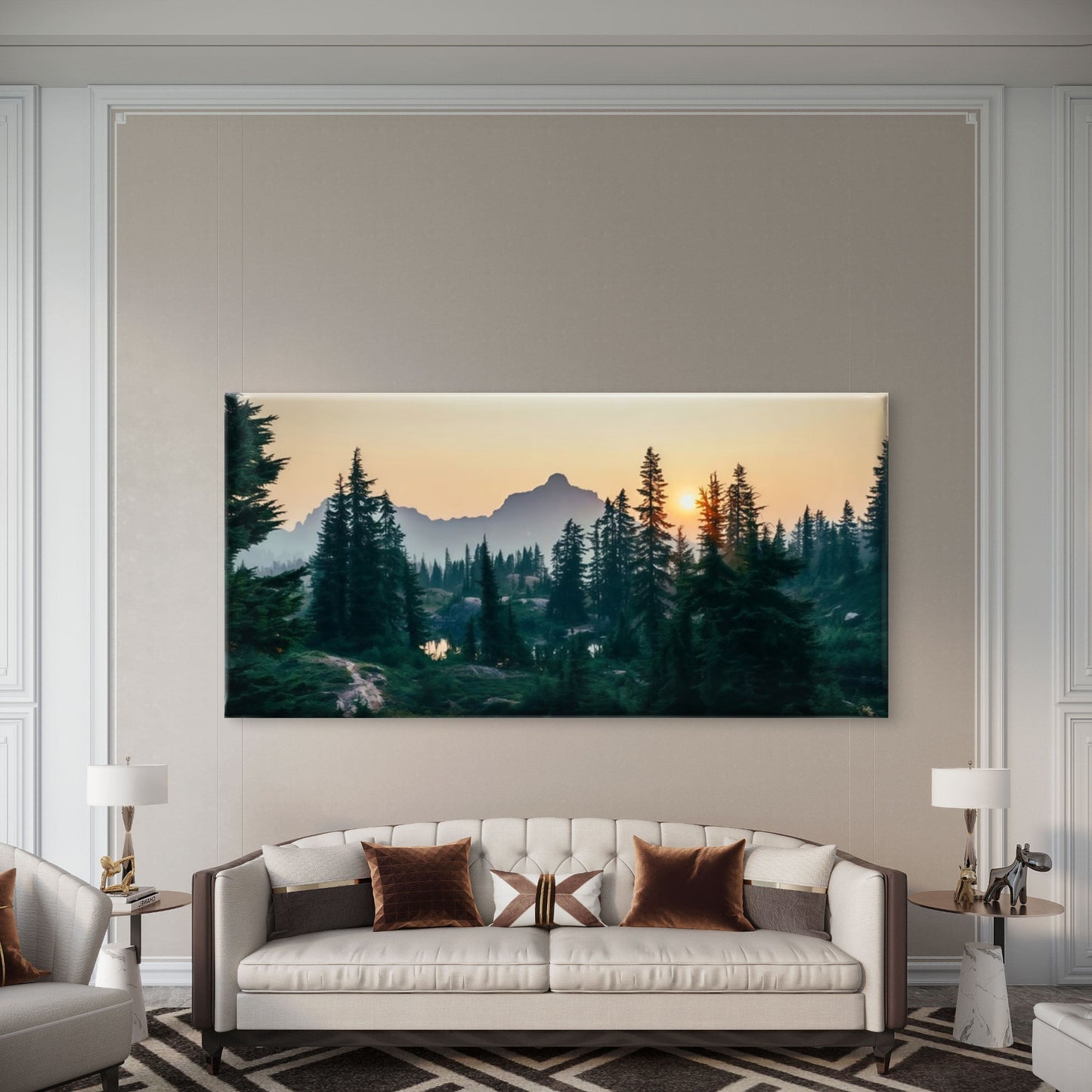 Mountain Sunrise Forest Wall Art Canvas Office Home Room Framed 120x60cm
