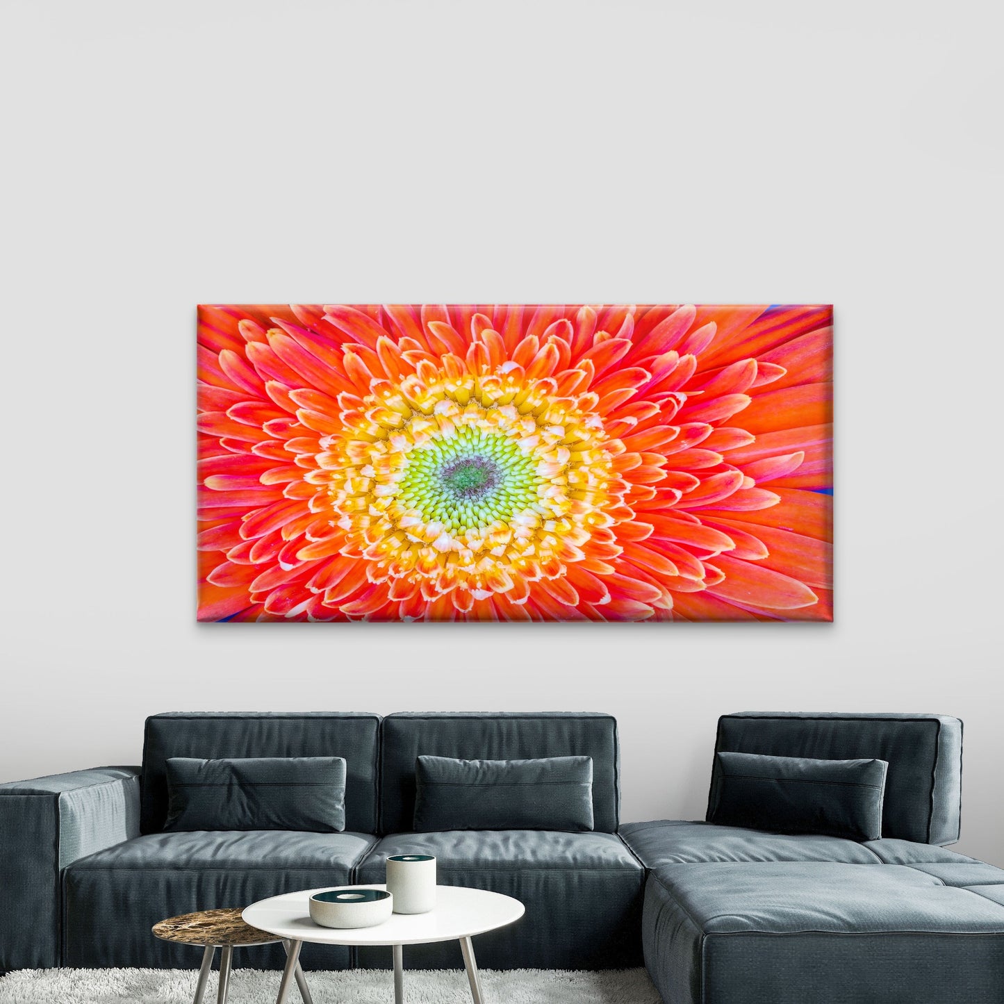 Vibrant Orange Gerbera Flower Wall Art Canvas Office Home Room Framed 120x60cm