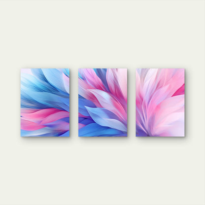 3pcs Blue Pink Soft Luxury Flowing Feathers Wall Art Set Canvas Framed 40x60cm - High Quality Print 100% Australian Made Wall Canvas Ready to Hang